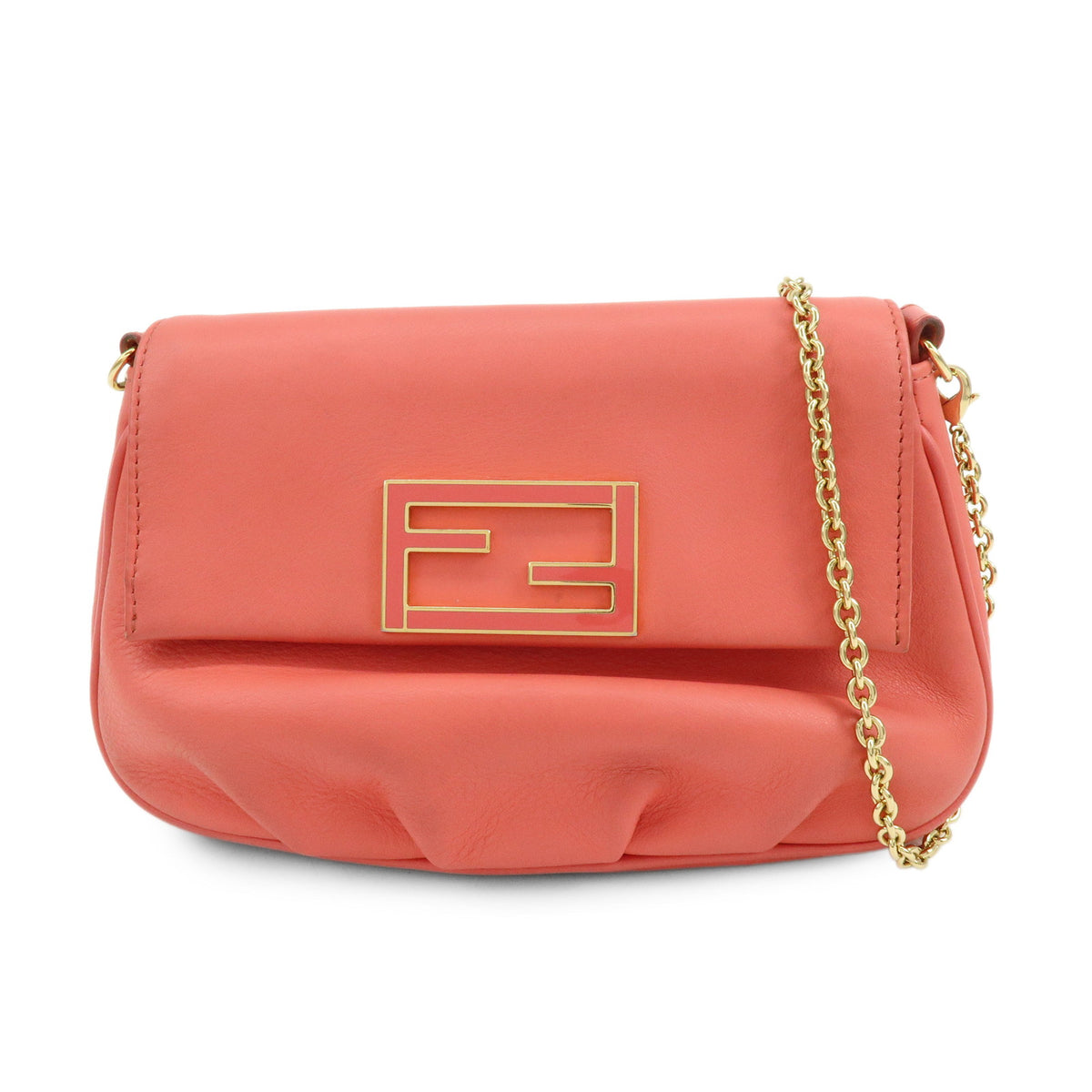 FENDI Leather Chain Shoulder Bag Purse Crossbody Bag Pink 8M0276