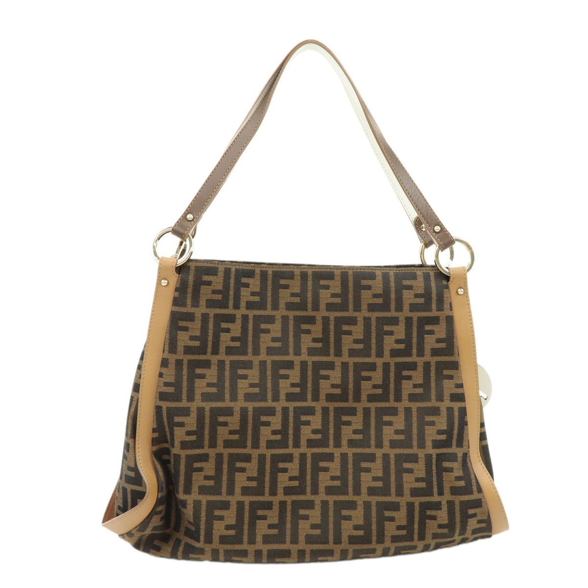FENDI Zucca Jacquard Canvas Leather Shoulder Bag Brown Black 8BR652