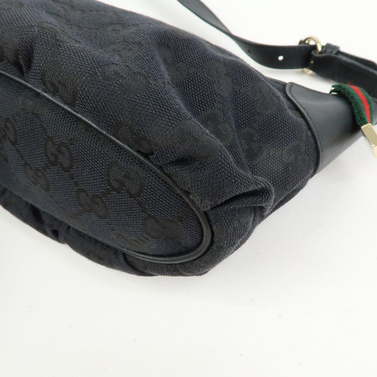 GUCCI Sherry GG Canvas Leather Accessory Pouch Hand Bag Black 224093