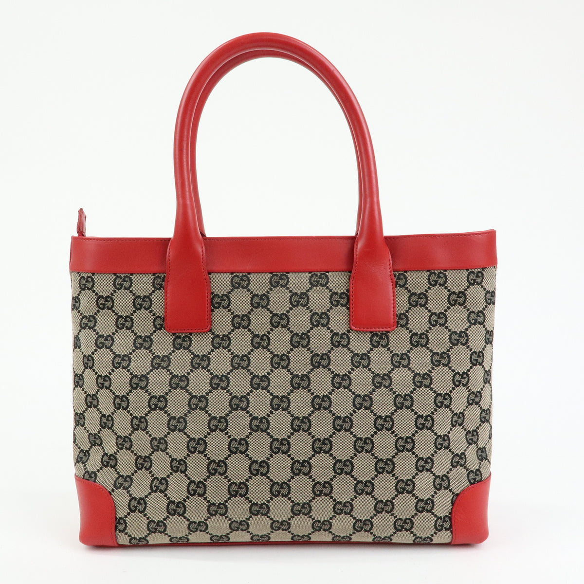 GUCCI GG Canvas Leather Tote Bag Hand Bag Beige Red 002・1119