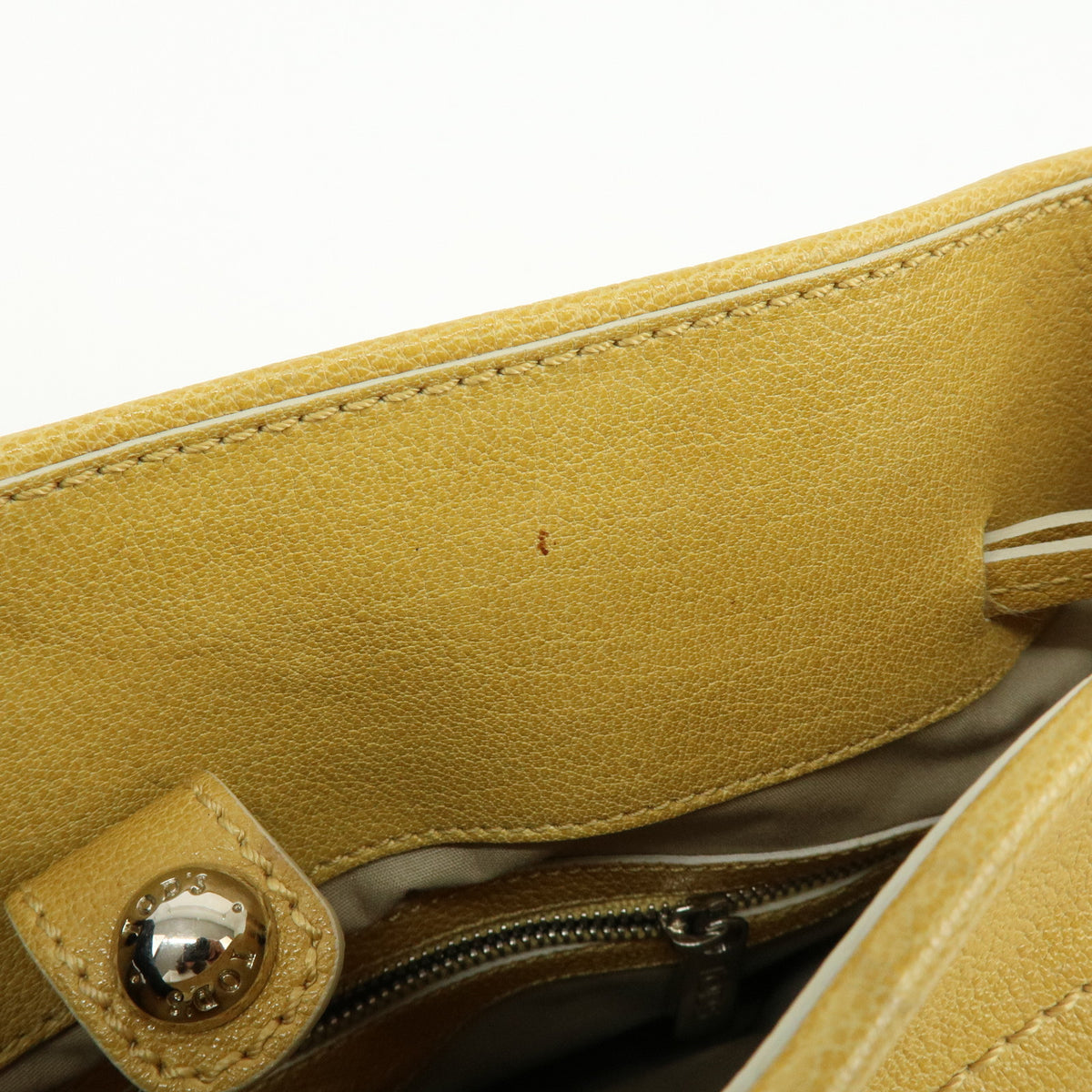 TOD'S Leather Tote Bag Shoulder Bag Hand Bag Stitches Mustard