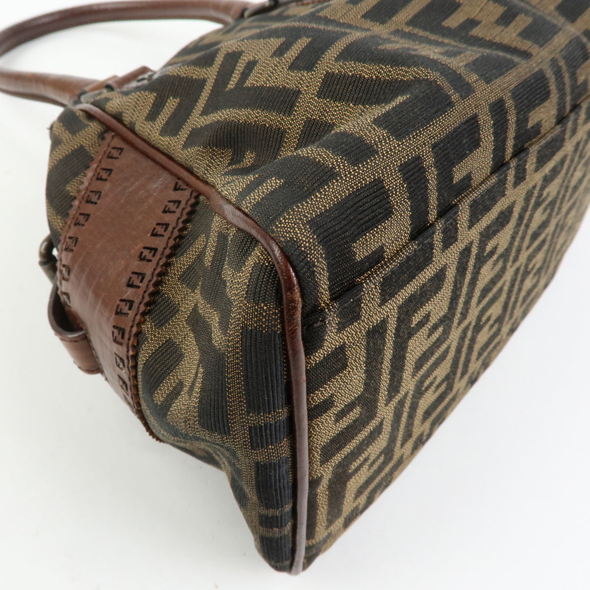 FENDI Etnico Zucca Canvas Leather Tote Bag Shoulder Bag Brown 8BN157