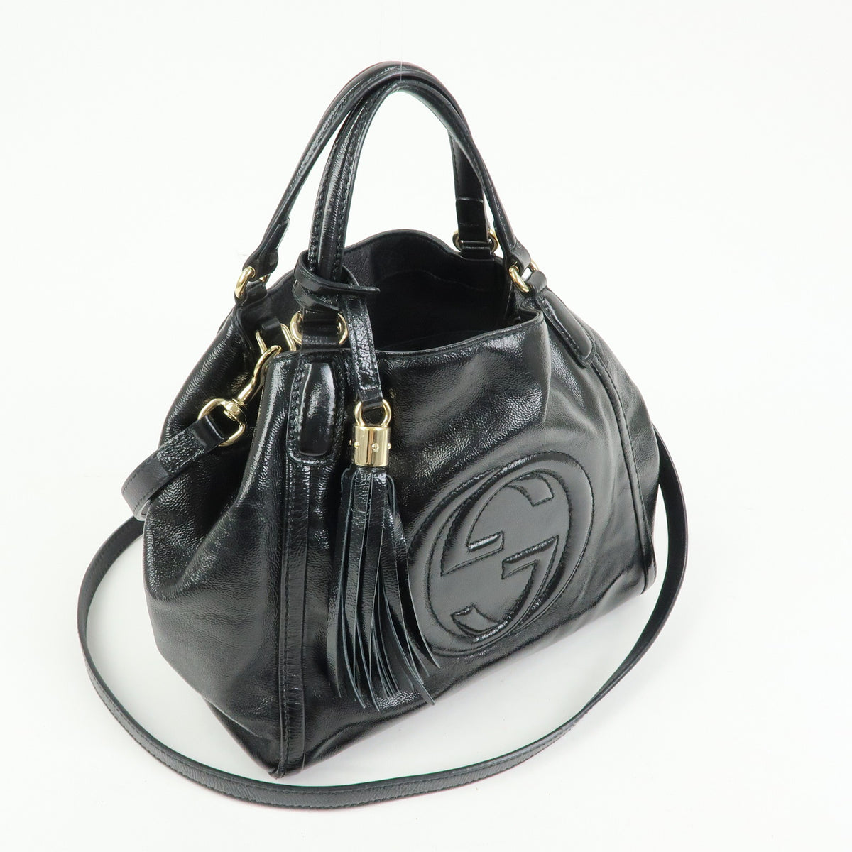 GUCCI SOHO Interlocking G Patent Leather 2Way Bag Hand Bag Black 336751