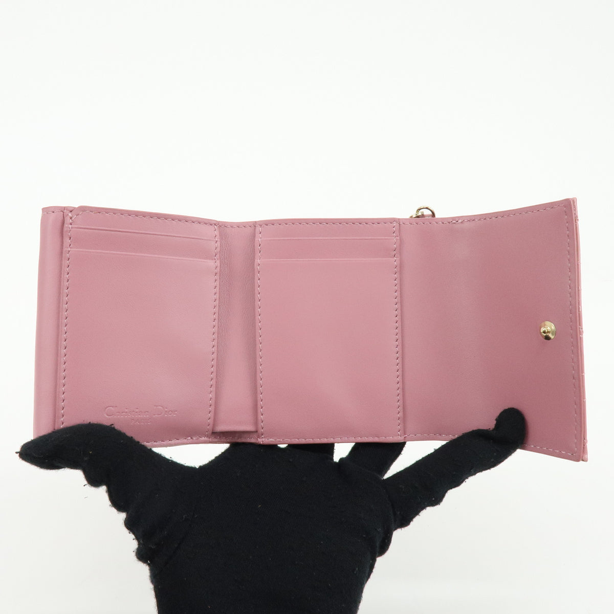 Christian Dior Cannage Lady Dior Patent Leather Compact Wallet Pink
