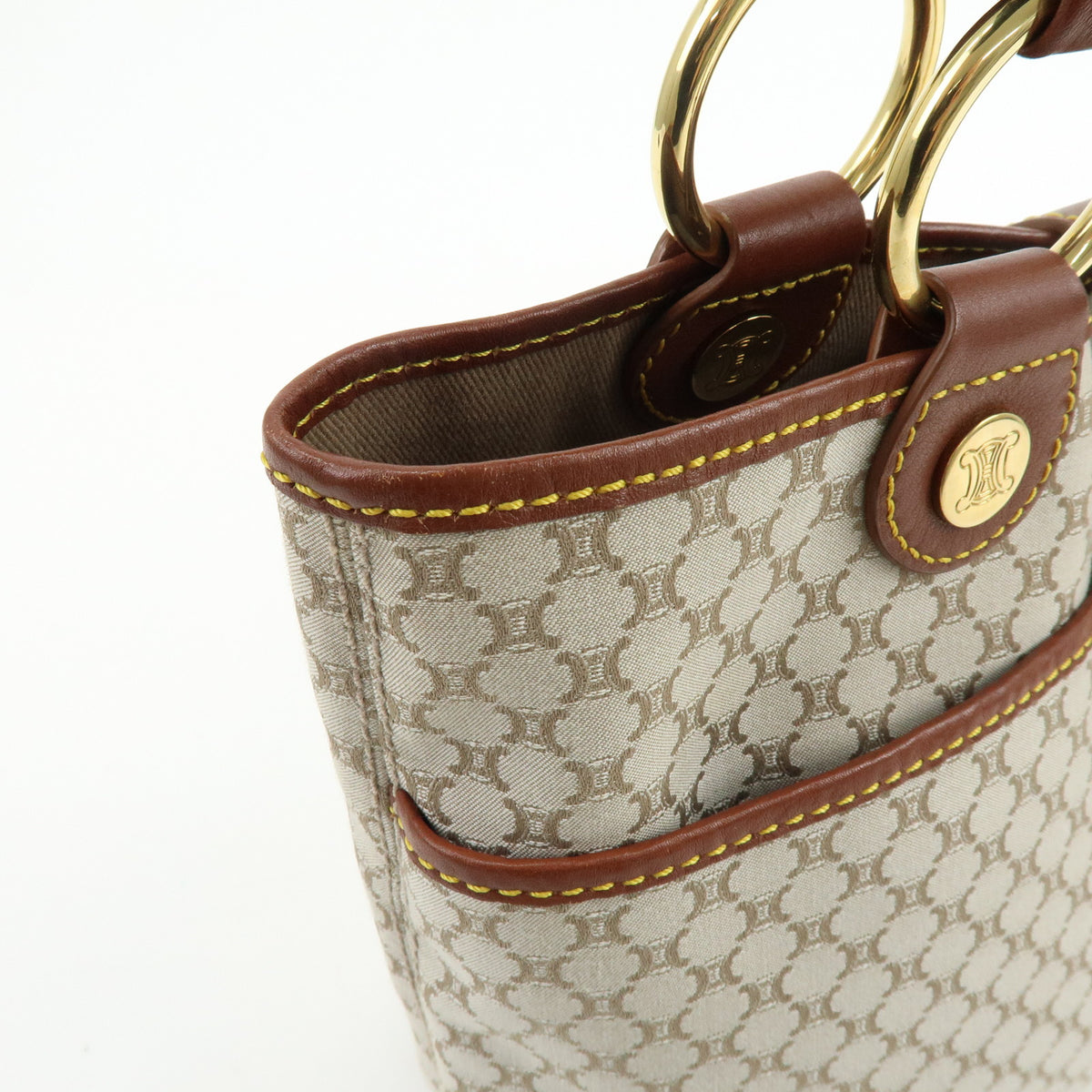 CELINE Macadam Canvas Leather Tote Bag Hand Bag Beige Brown