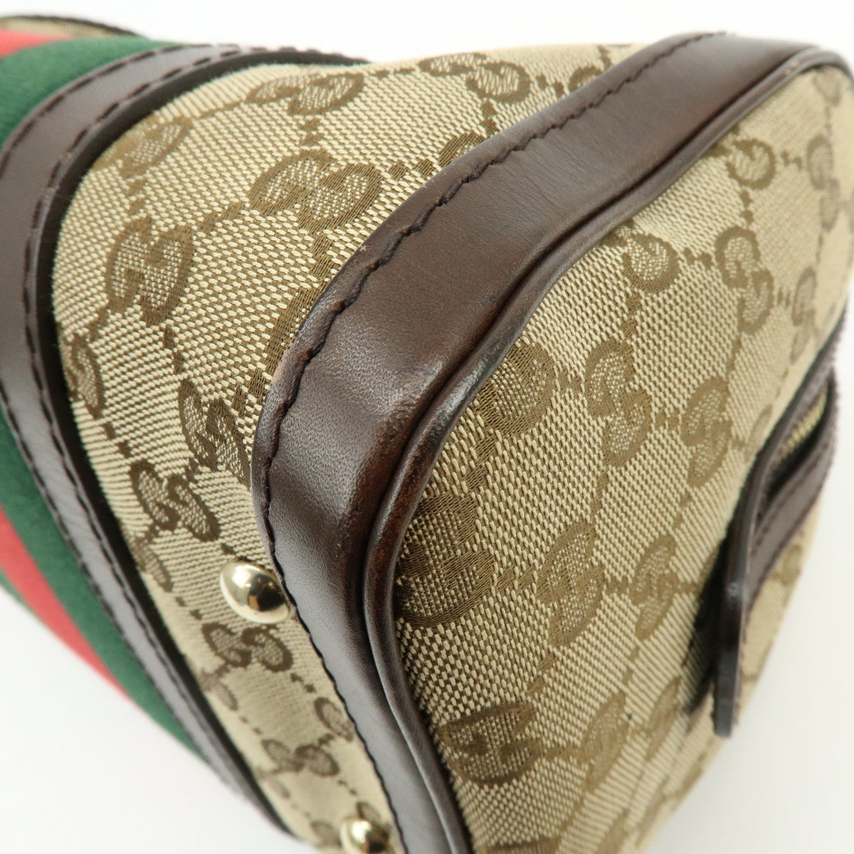 GUCCI Sherry GG Canvas Leather 2Way Bag Boston Bag Hand Bag 269876