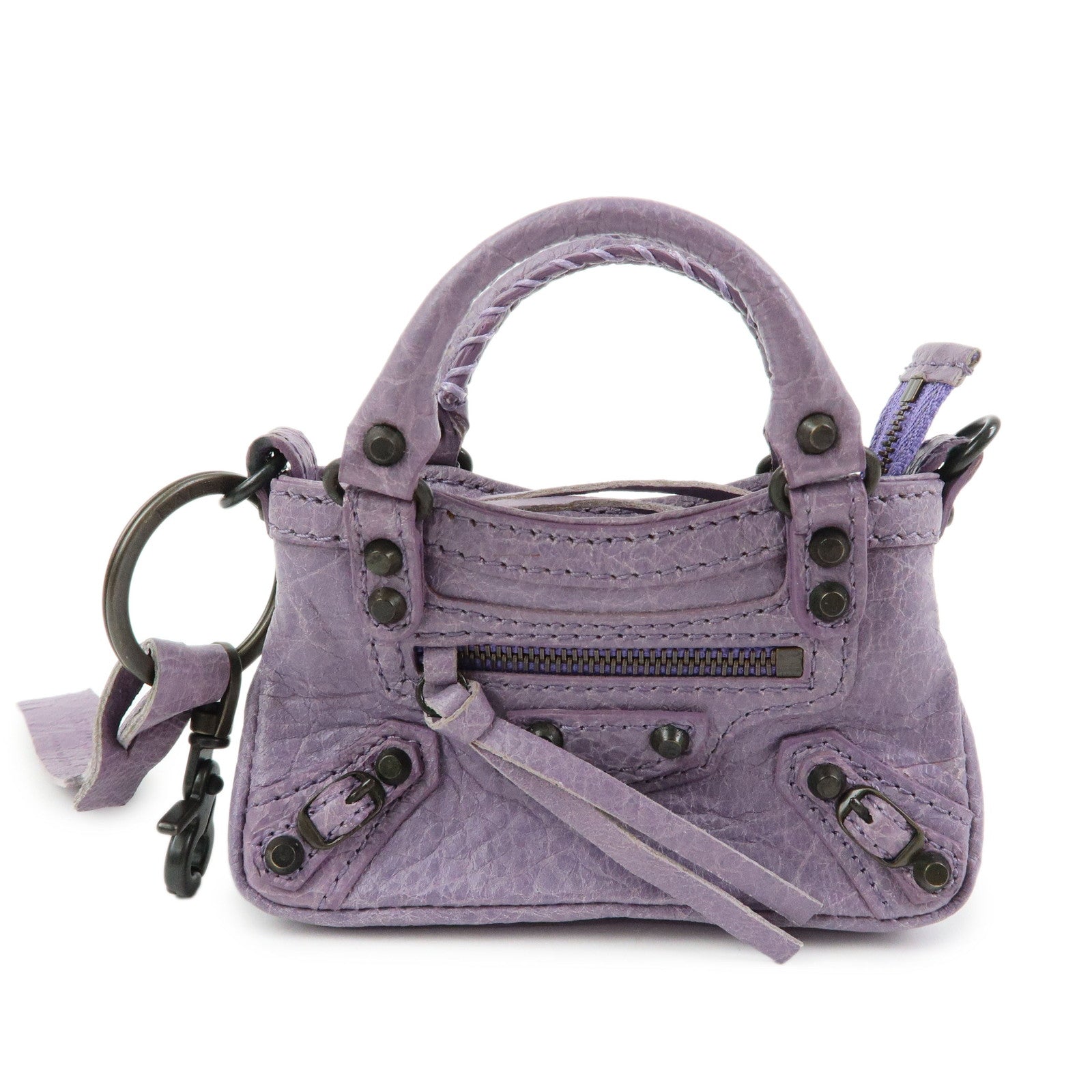 BALENCIAGA The First Leather Metal Bag Charm Key Holder Purple 253199