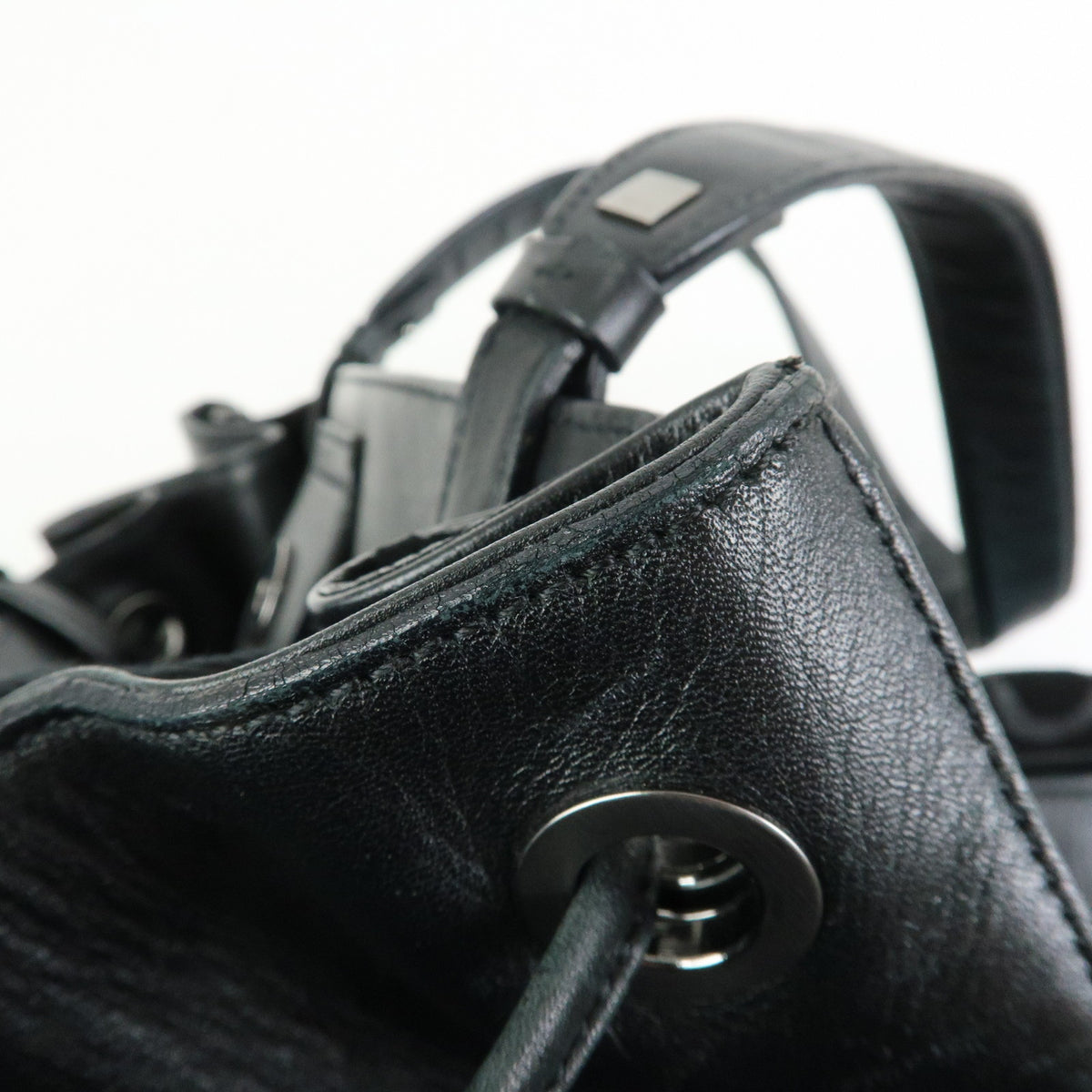Ferragamo Gancini Suede Leather Shoulder Bag Tote Bag Black