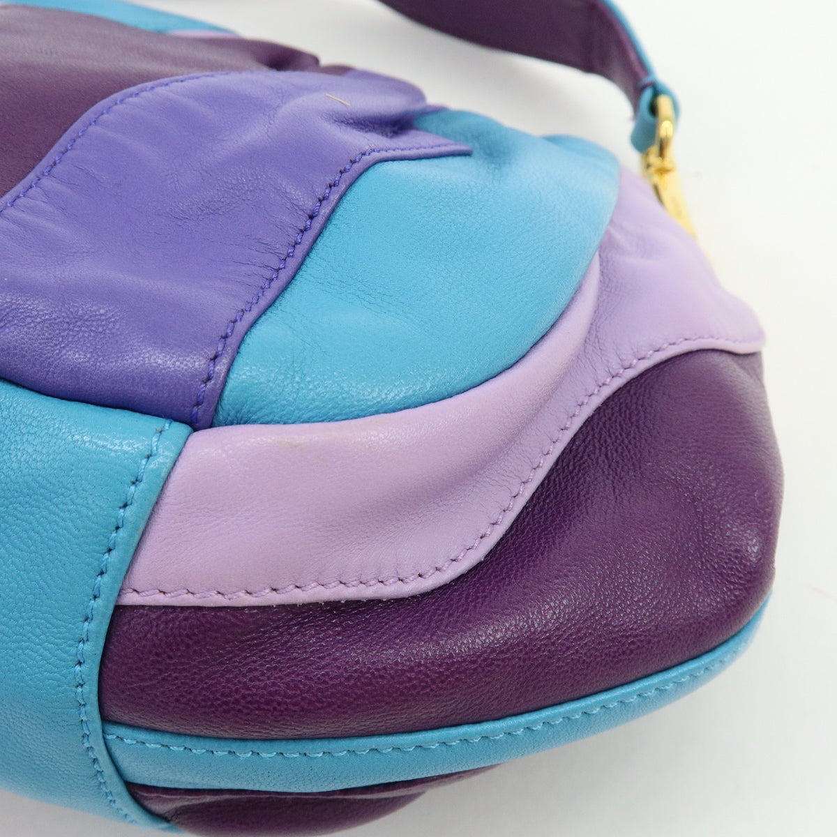 PRADA Logo Leather 2Way Shoulder Bag Hand Bag Purple Turquoise Blue