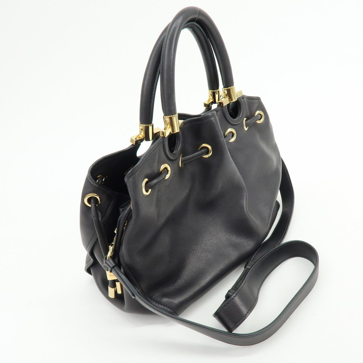 Ferragamo Sonia Leather 2Way Bag Hand Bag Shoulder Bag Black