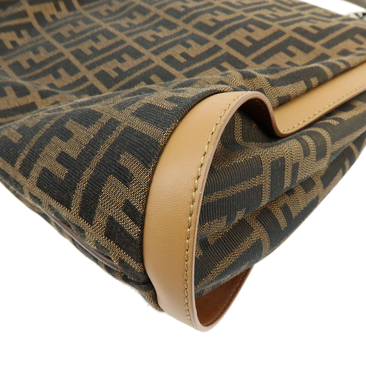 FENDI Zucca Jacquard Canvas Leather Shoulder Bag Brown Black 8BR652