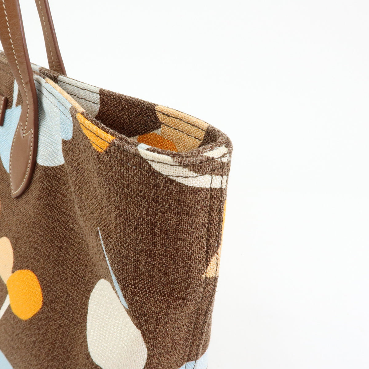 MIU MIU Logo Canvas Leather Tote Shoulder Bag Flower Brown 5BG126