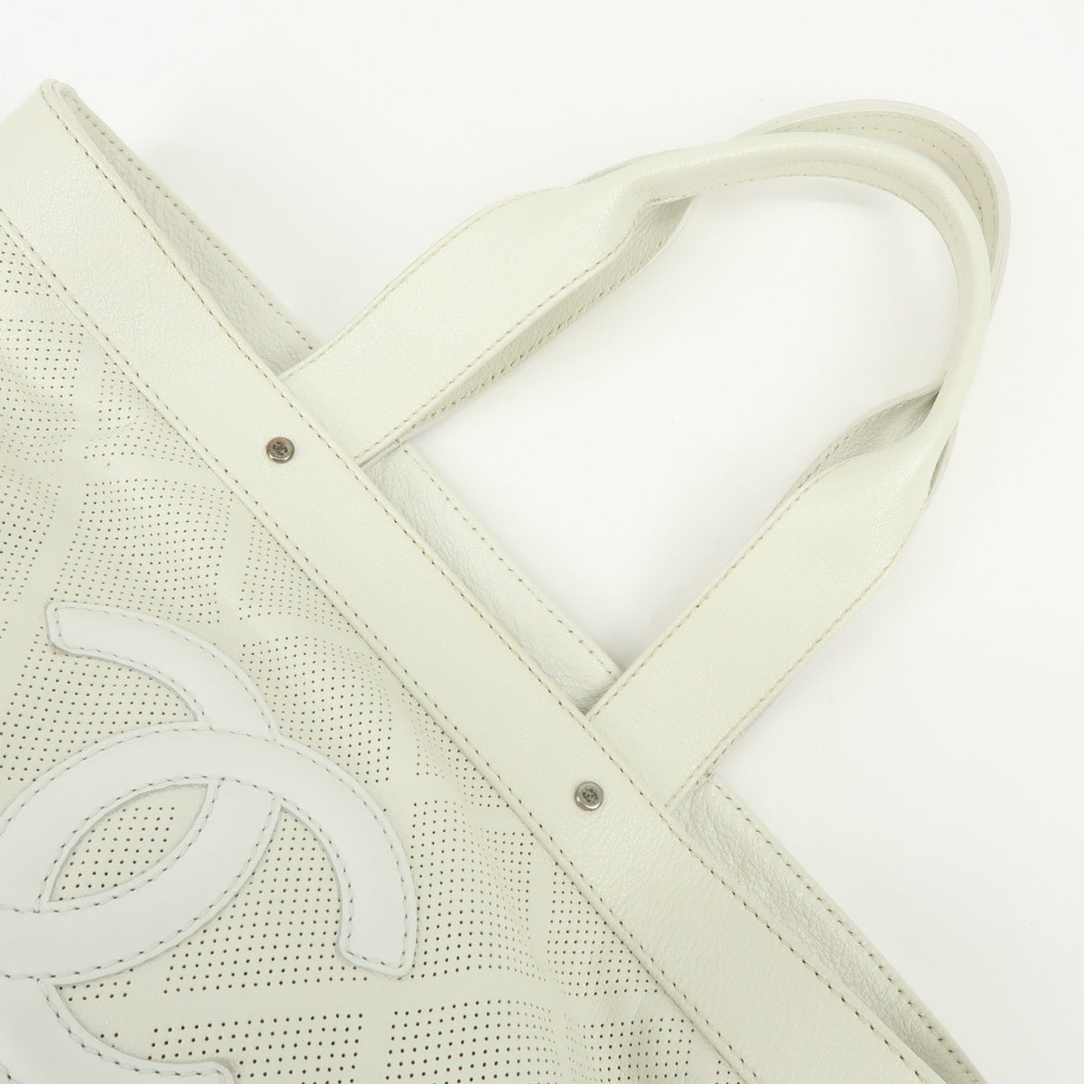 CHANEL COCO Mark Leather Perforated Shoulder Bag Hand Bag White