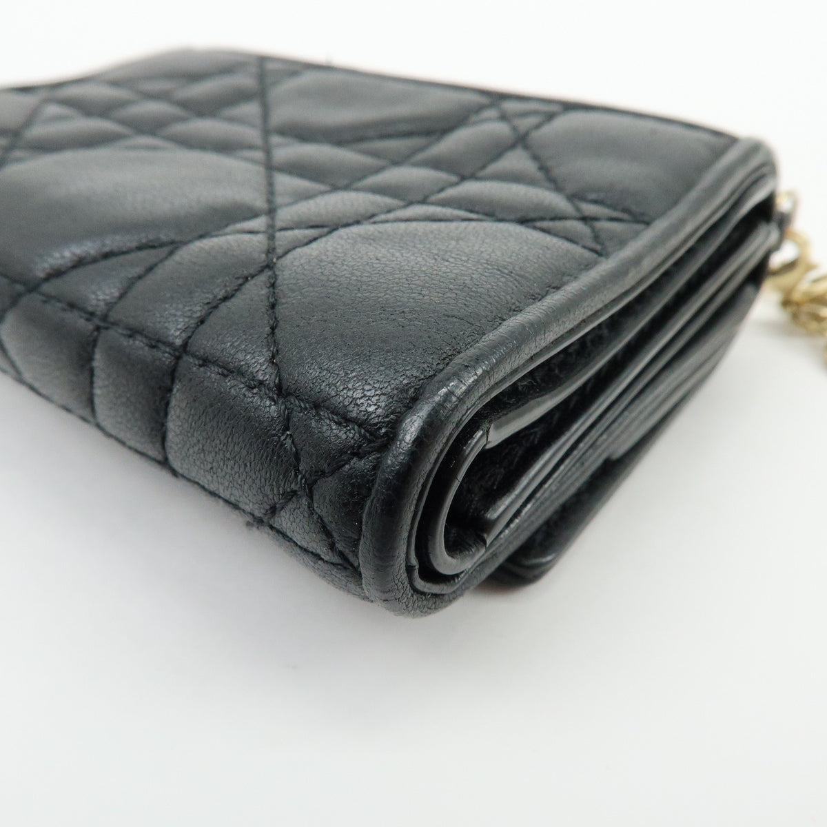 Christian Dior Lady Dior Cannage Bi-fold Compact Lotus Wallet Black