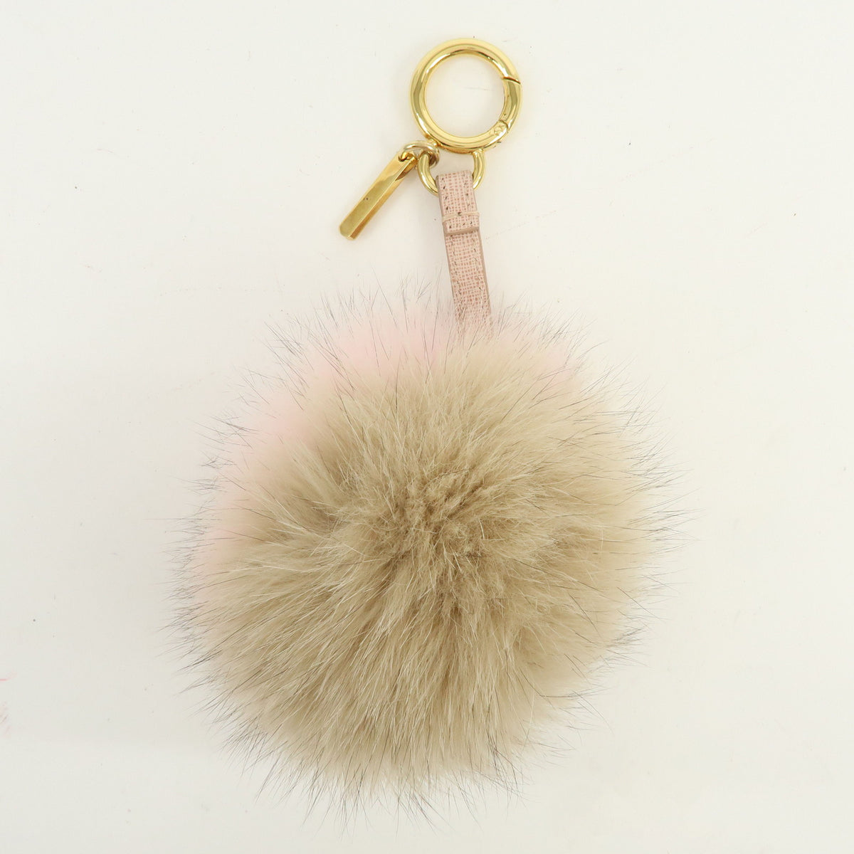 FENDI Pom Pom Fur Charm Key Chain Bag Charm Pink Beige 7AR259