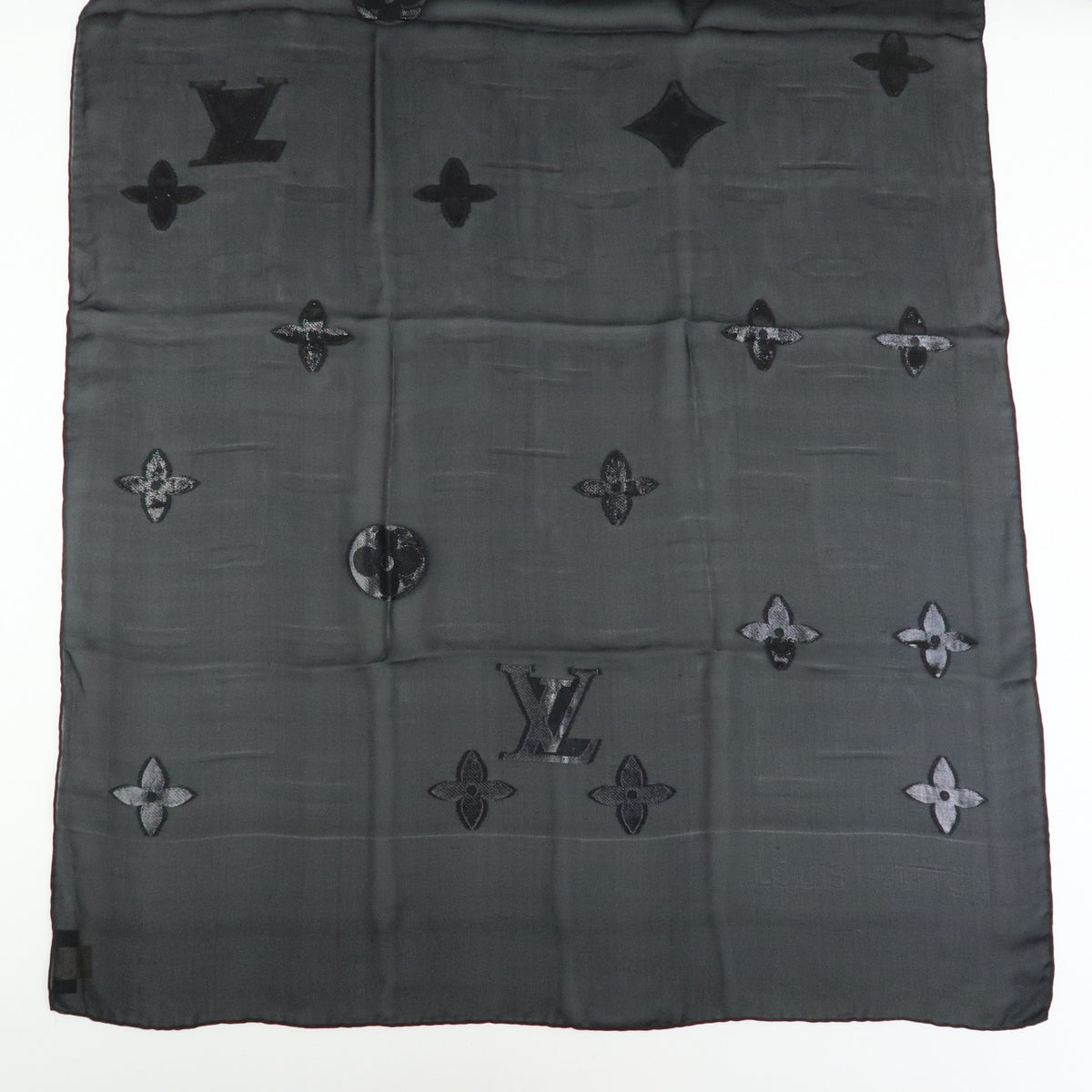 Louis Vuitton Monogram Silk Nylon Scarf Shawl Black