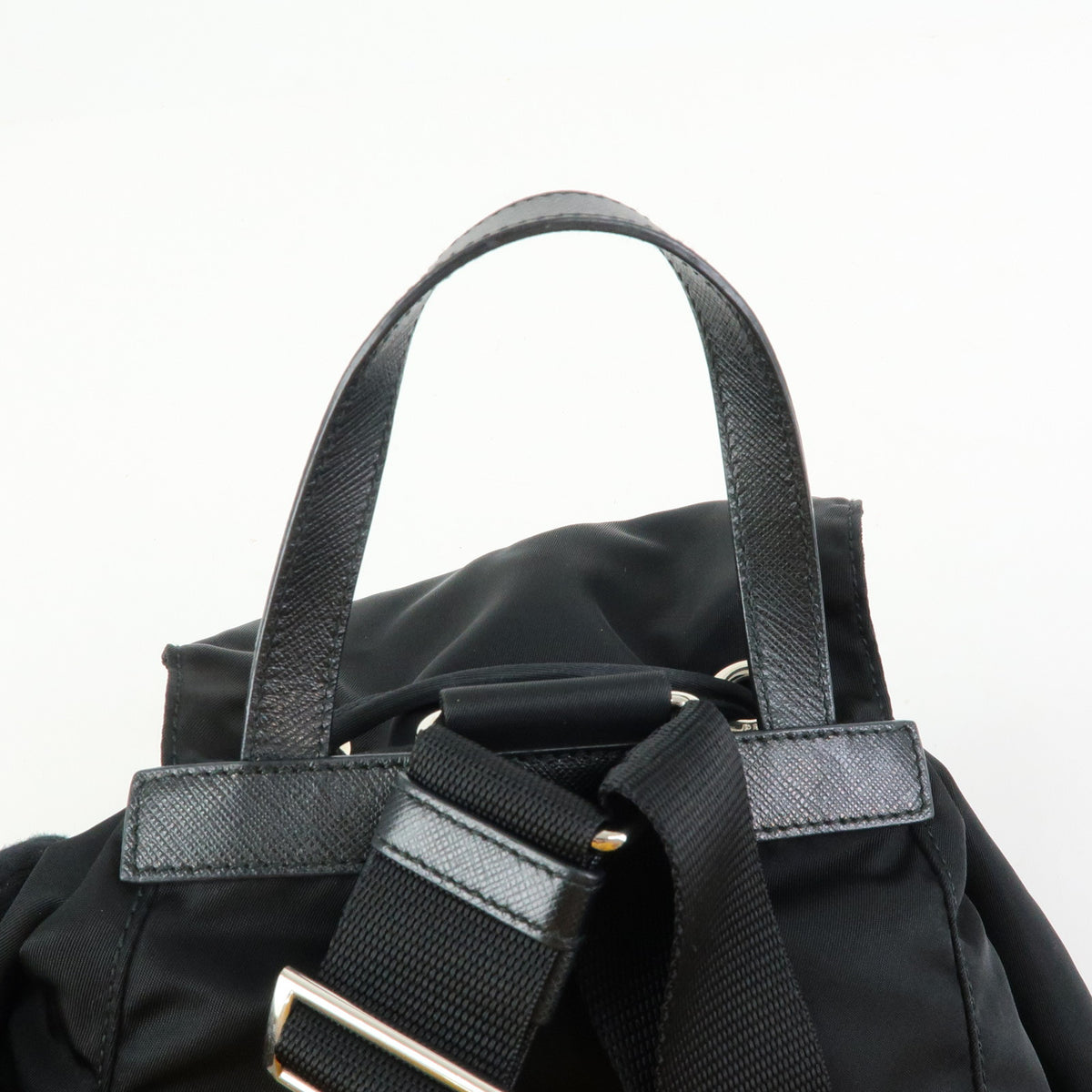PRADA Triangle Logo Nylon Saffiano Leather Backpack Rucksack Black