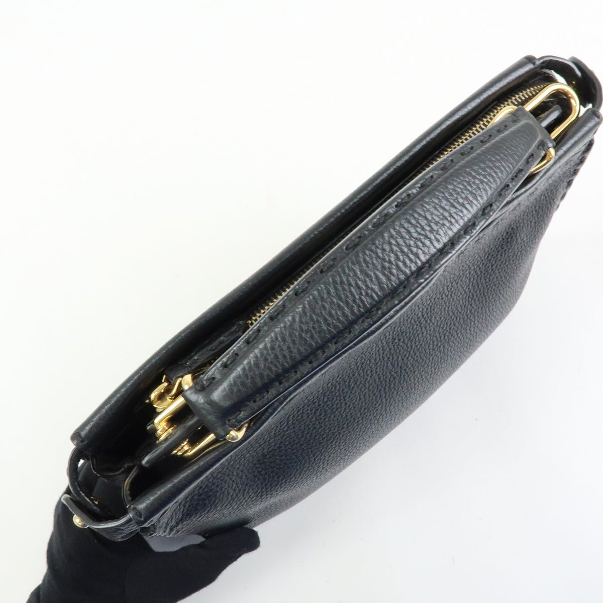 FENDI Peekaboo Seleria Calf Leather 2Way Hand Bag Black 7VA422