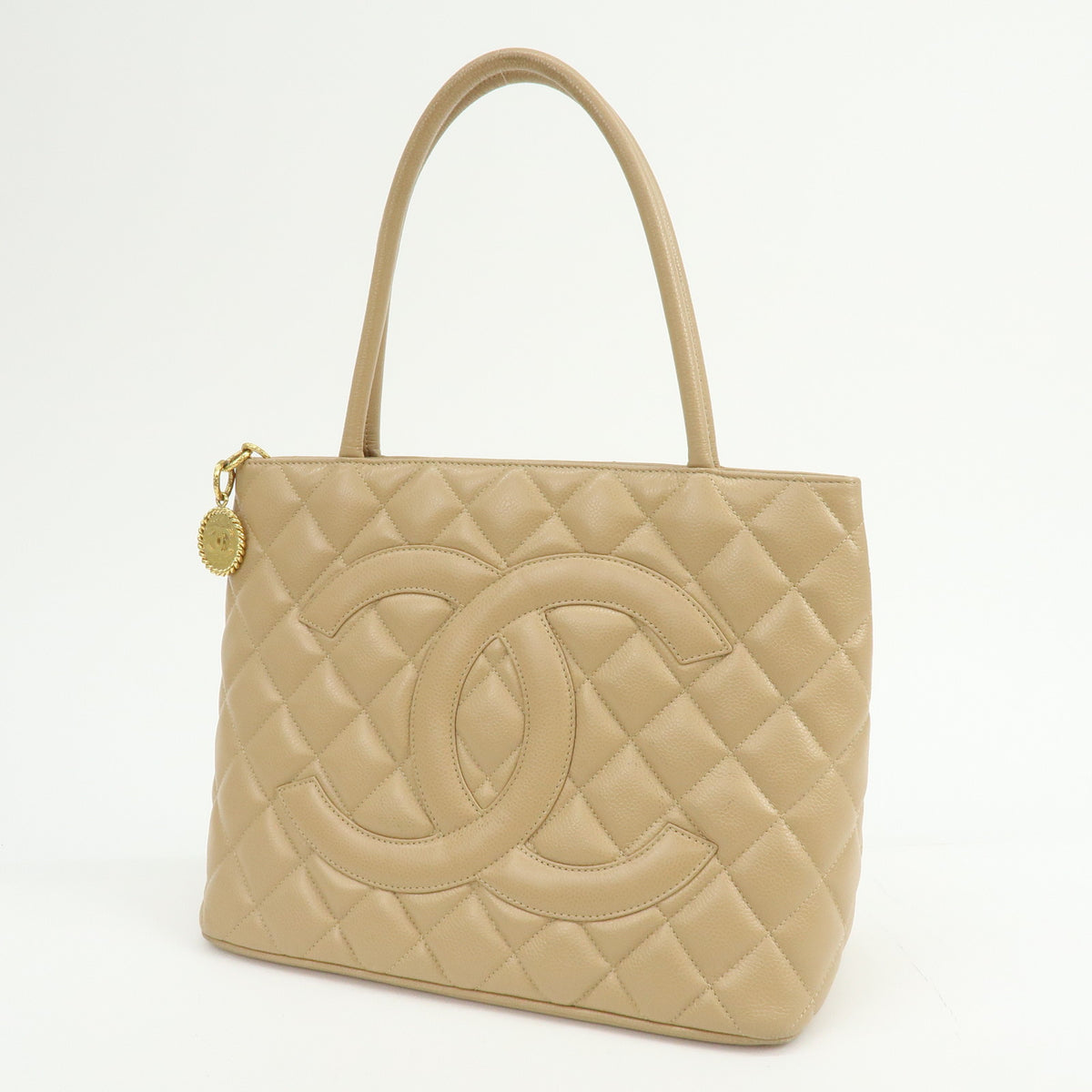 CHANEL Medallion Matelasse COCO Mark Tote Bag Hand Bag Beige A01804