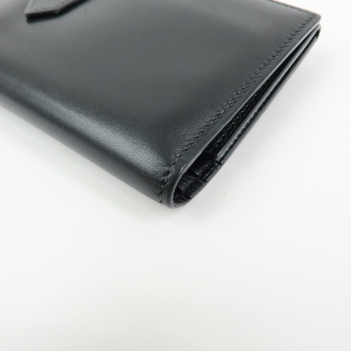 HERMES Bearn Leather Bi-fold Long Wallet □I Stamped Black Gold