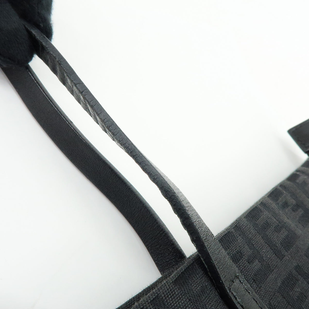 FENDI Zucchino Jacquard Canvas Leather Tote Bag Hand Bag Black 8BH025