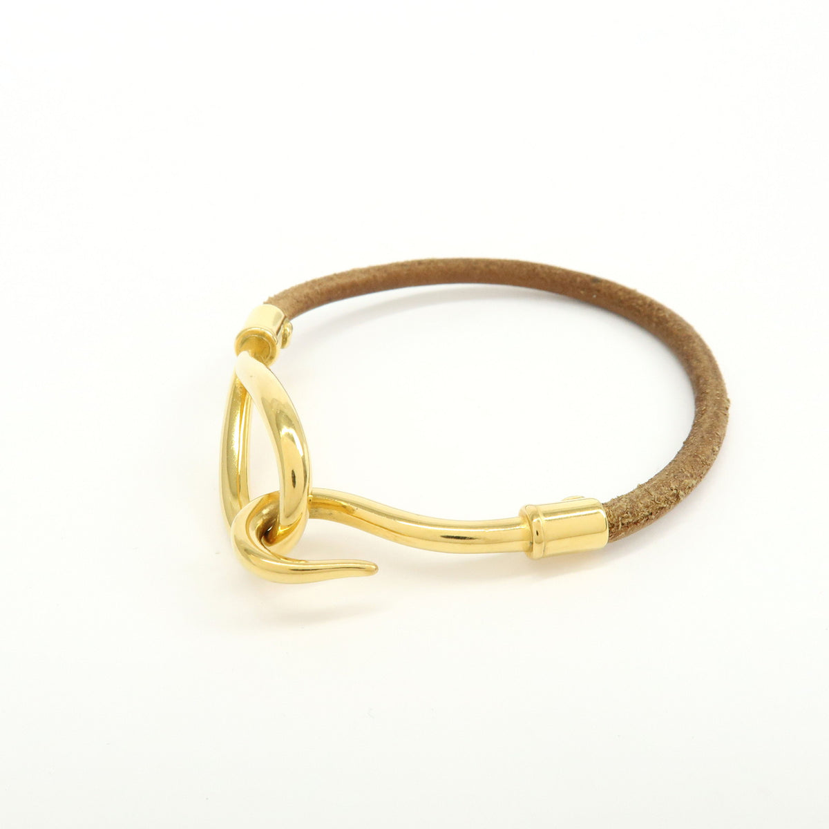 HERMES Jumbo Choker Leather Bracelet Brown Gold