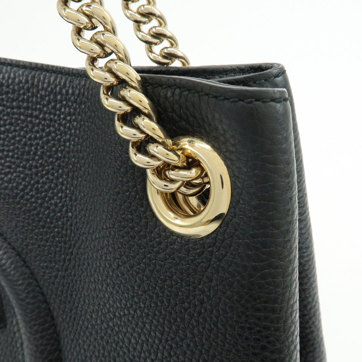 GUCCI SOHO Interlocking G Chain Leather Shoulder Bag Black 536196