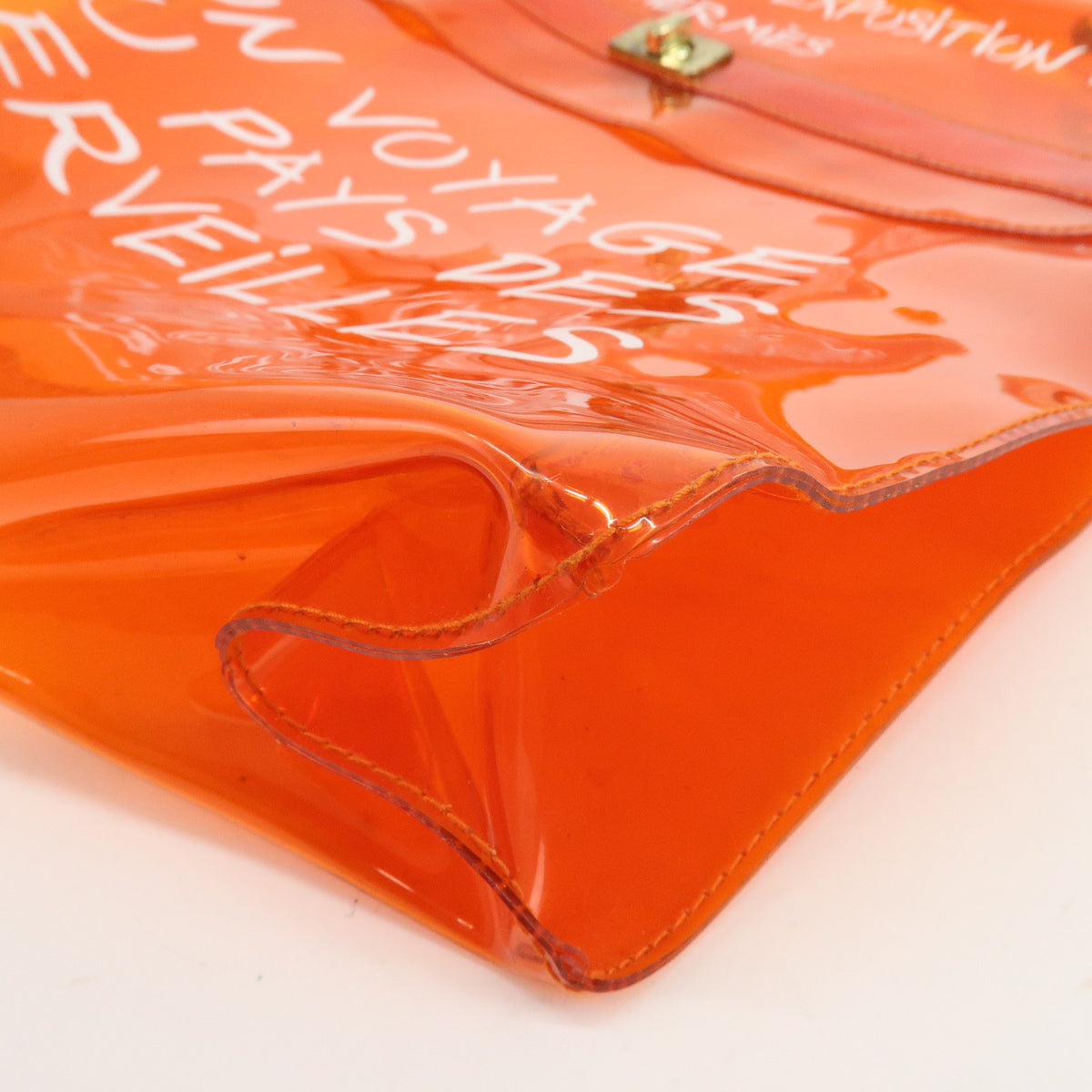 HERMES Kelly Vinyl Turn-Lock Hand Bag Clear Orange