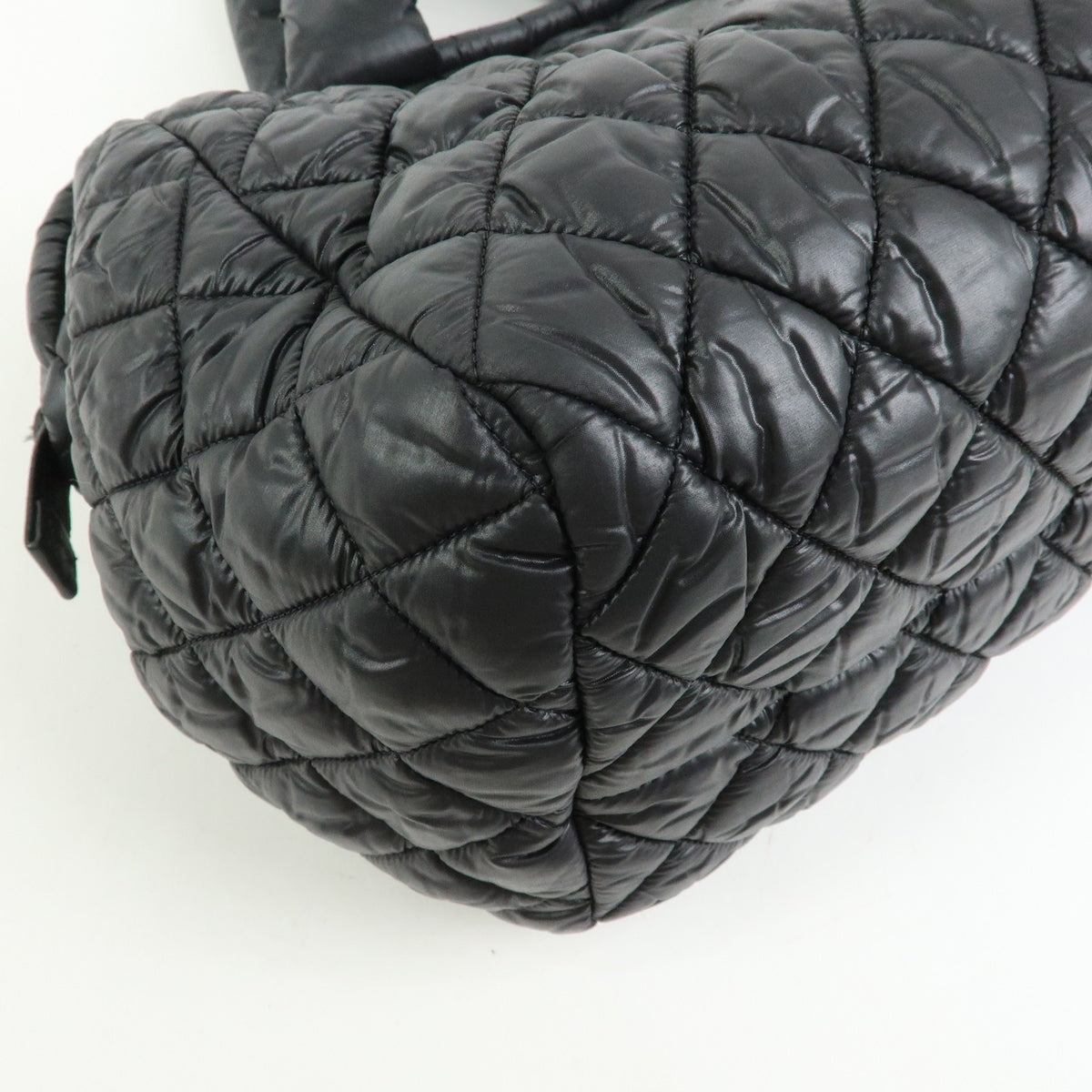 CHANEL COCO COCOON Nylon Leather Boston Bag Hand Bag Black A47205