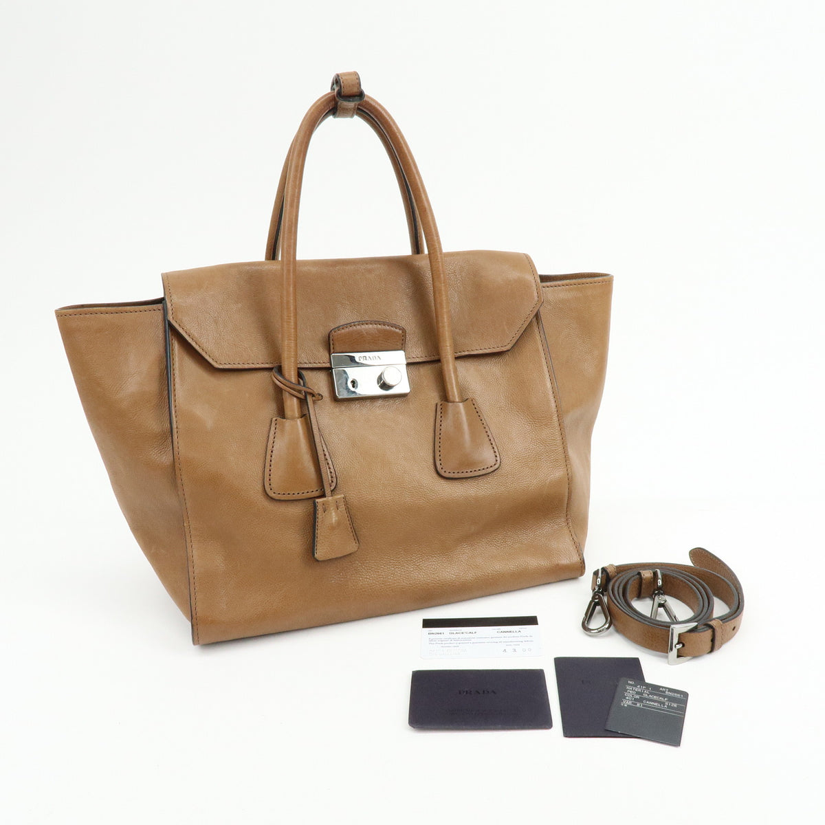 PRADA Triangle Logo Leather 2Way Bag Hand Bag Shoulder Bag Brown BN2661