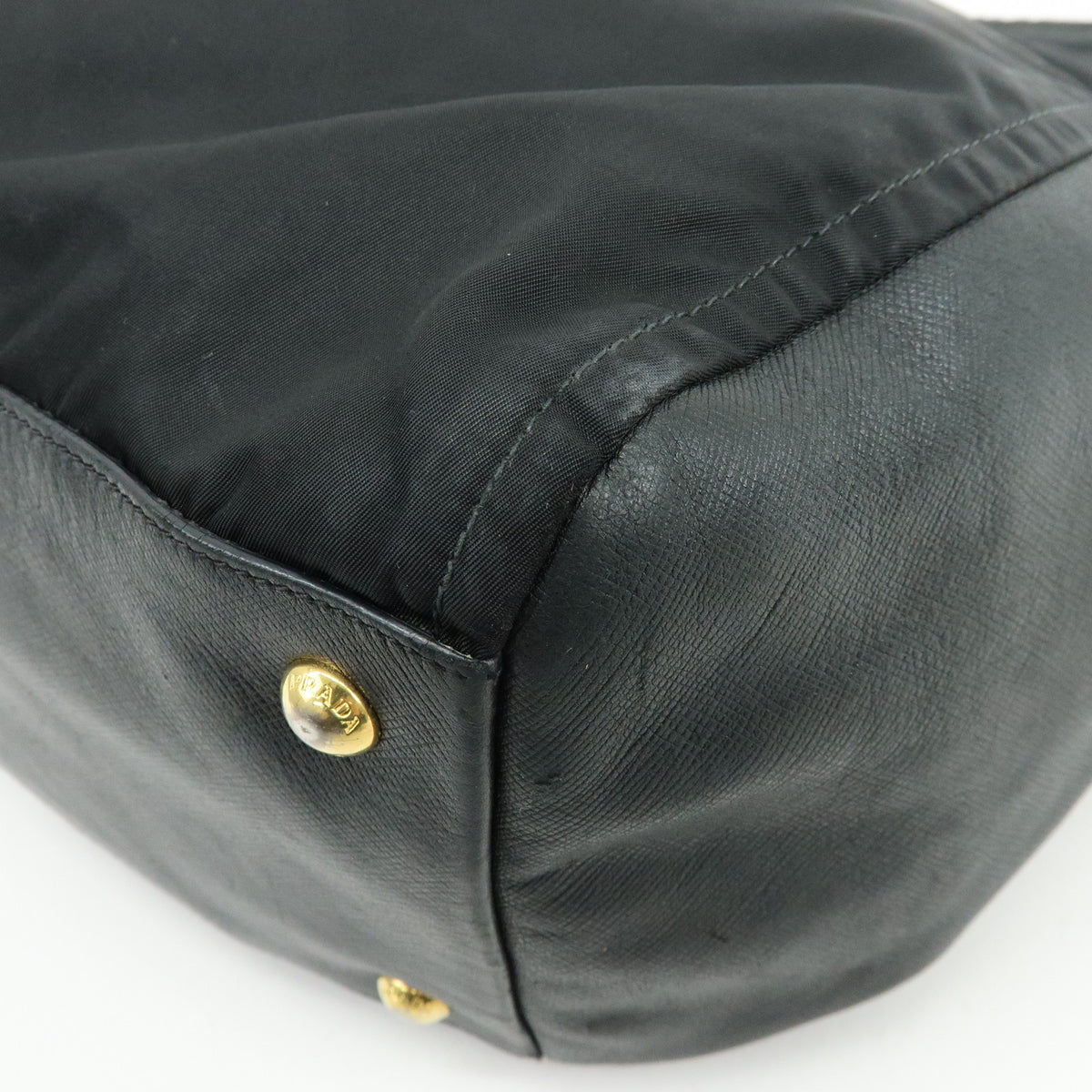 PRADA Nylon Saffiano Leather Shoulder Bag Hand Bag Black