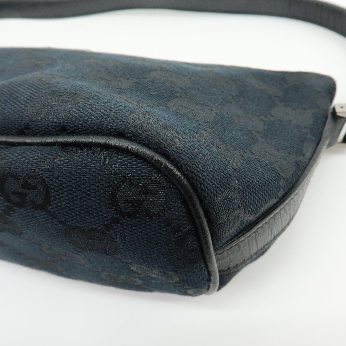 GUCCI Boat Bag Sherry GG Canvas Leather Hand Bag Pouch Black 141809
