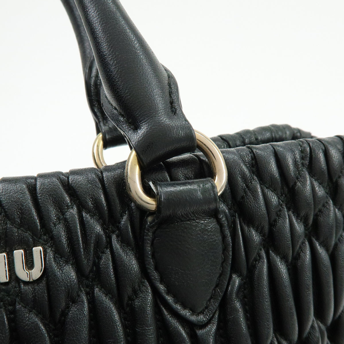 MIU MIU Matelasse Leataher 2Way Bag Hand Bag Shoulder Bag Black