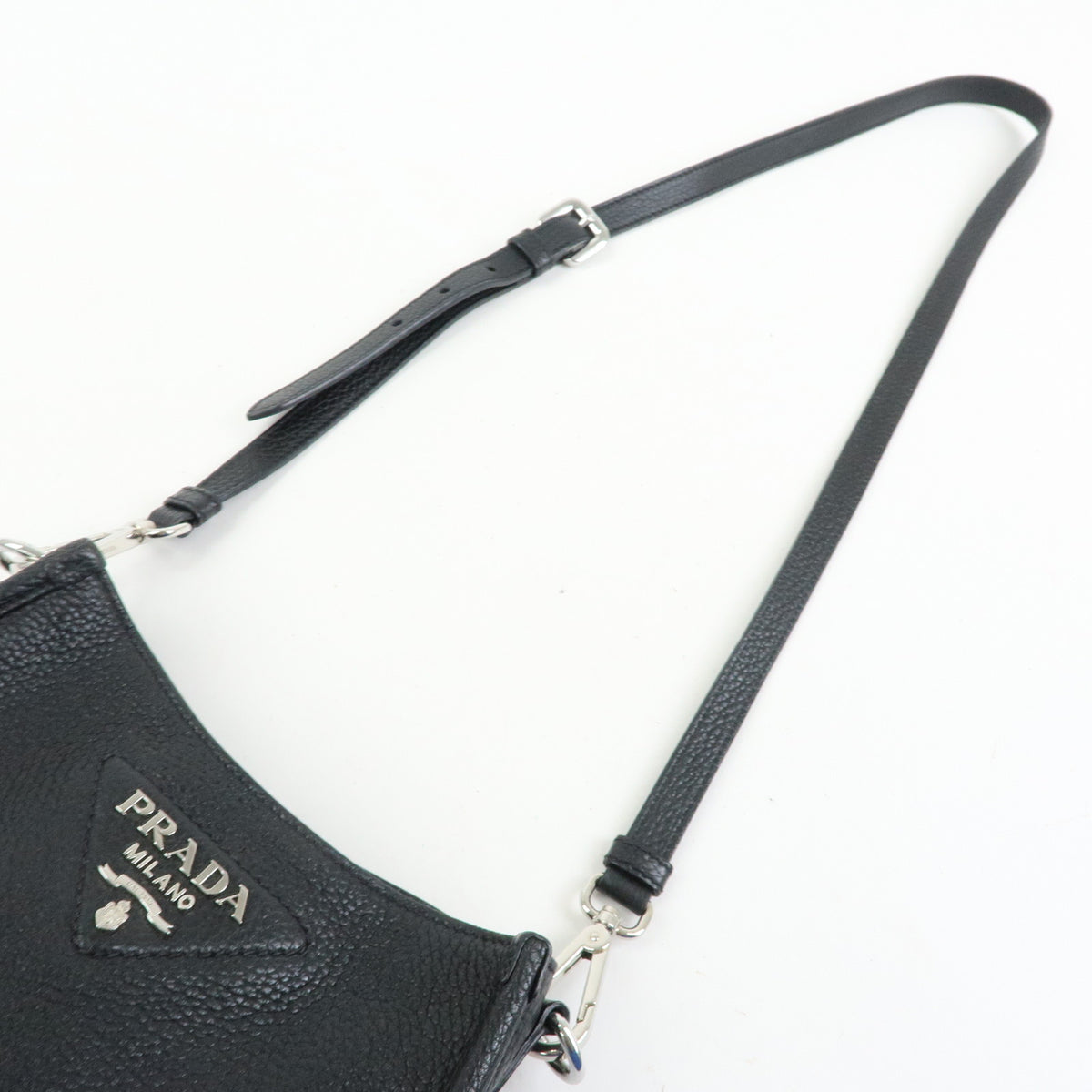 PRADA Triangle Logo Vitello Daino Leather Shoulder Bag Black 1BH191