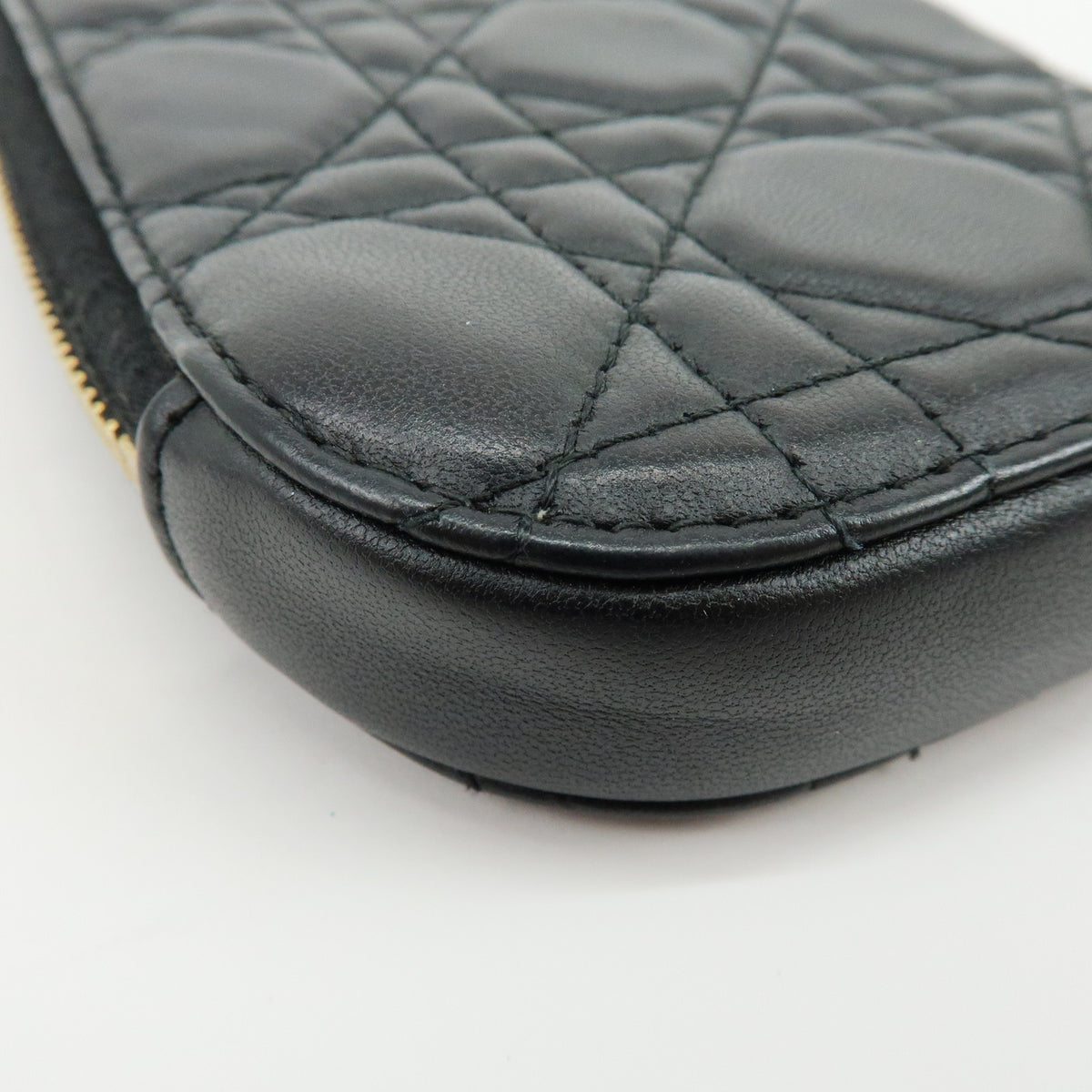 Christian Dior Cannage Lamb Skin Phone Holder Phone Case Black