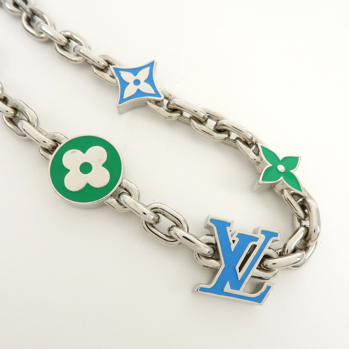 Louis Vuitton Monogram Flower Metal Chain Belt Blue Green M02554