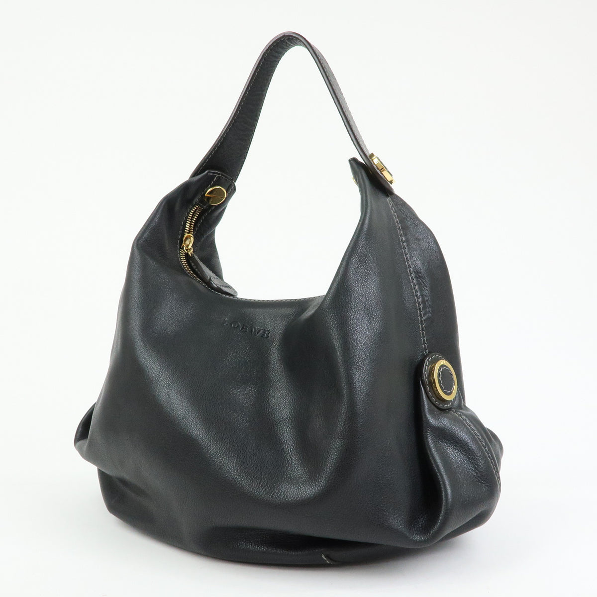 LOEWE Logo Leather Shoulder Bag Hand Bag Black