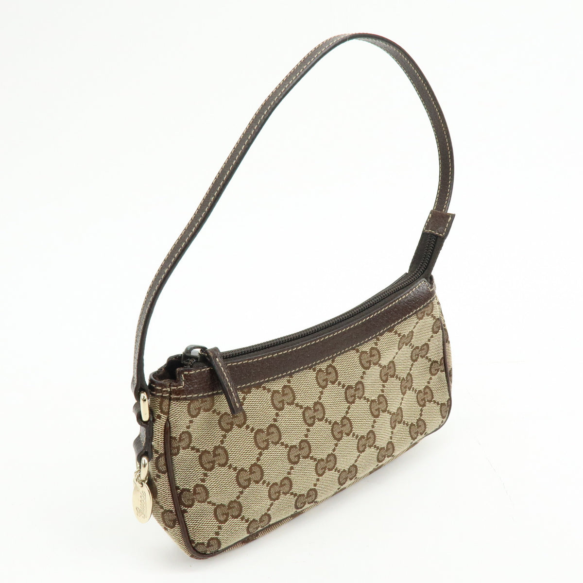 GUCCI GG Canvas Leather Hand Bag Pouch Shoulder Bag Brown Beige 154432