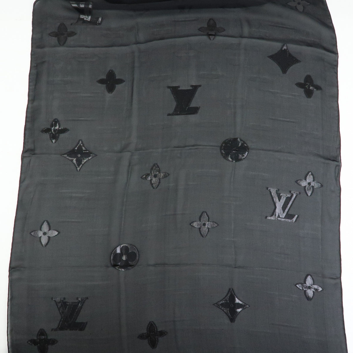 Louis Vuitton Monogram Silk Nylon Scarf Shawl Black
