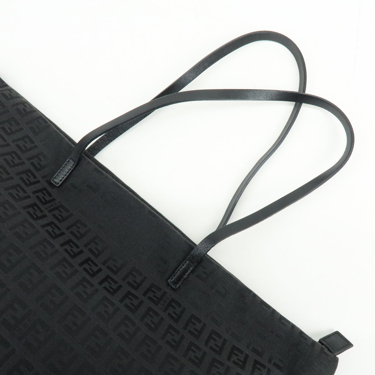 FENDI Zucchino Jacquard Canvas Leather Tote Bag Hand Bag Black 8BH025