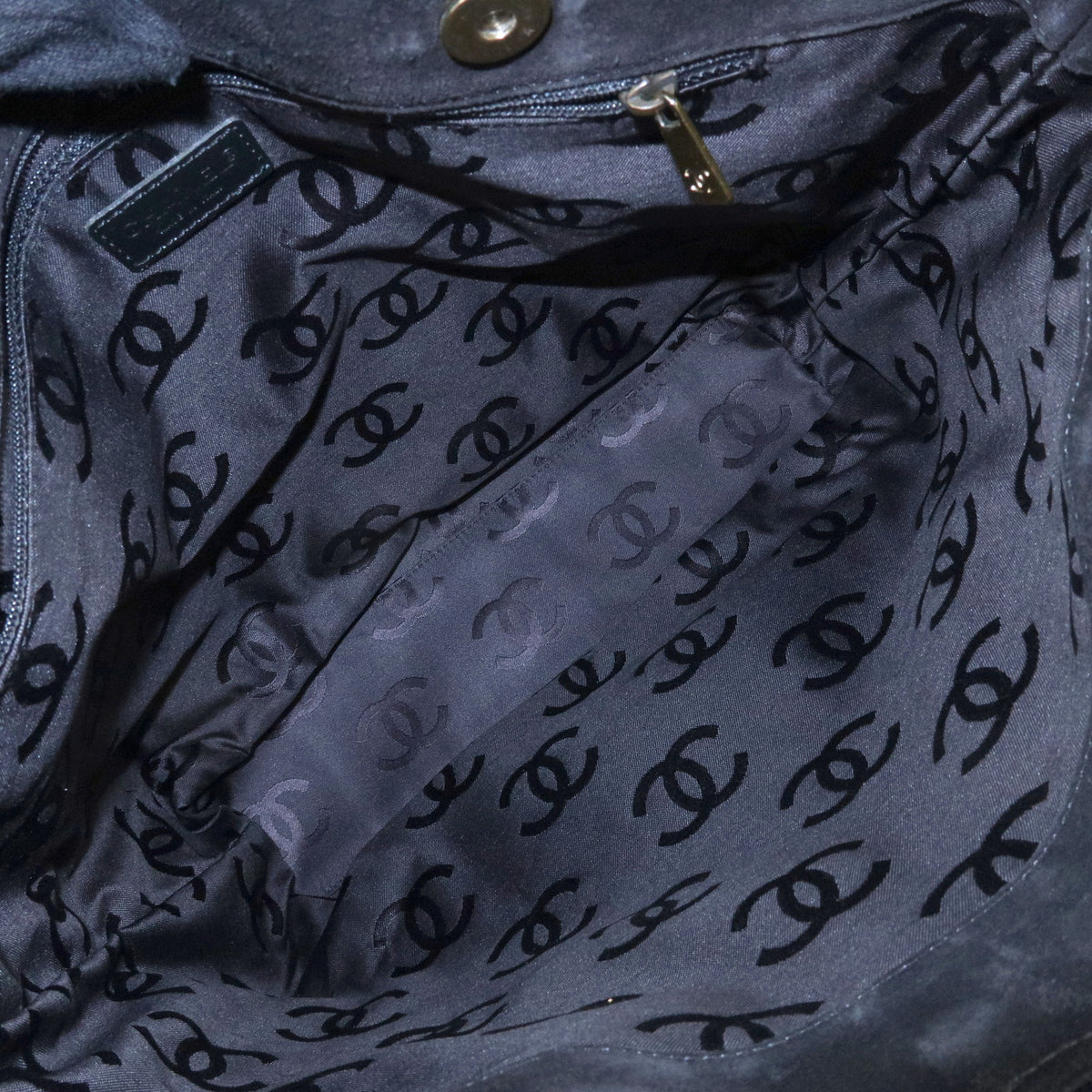 CHANEL COCO Mark Wild Stitch Suede Leather Shoulder Bag Tote Bag Black