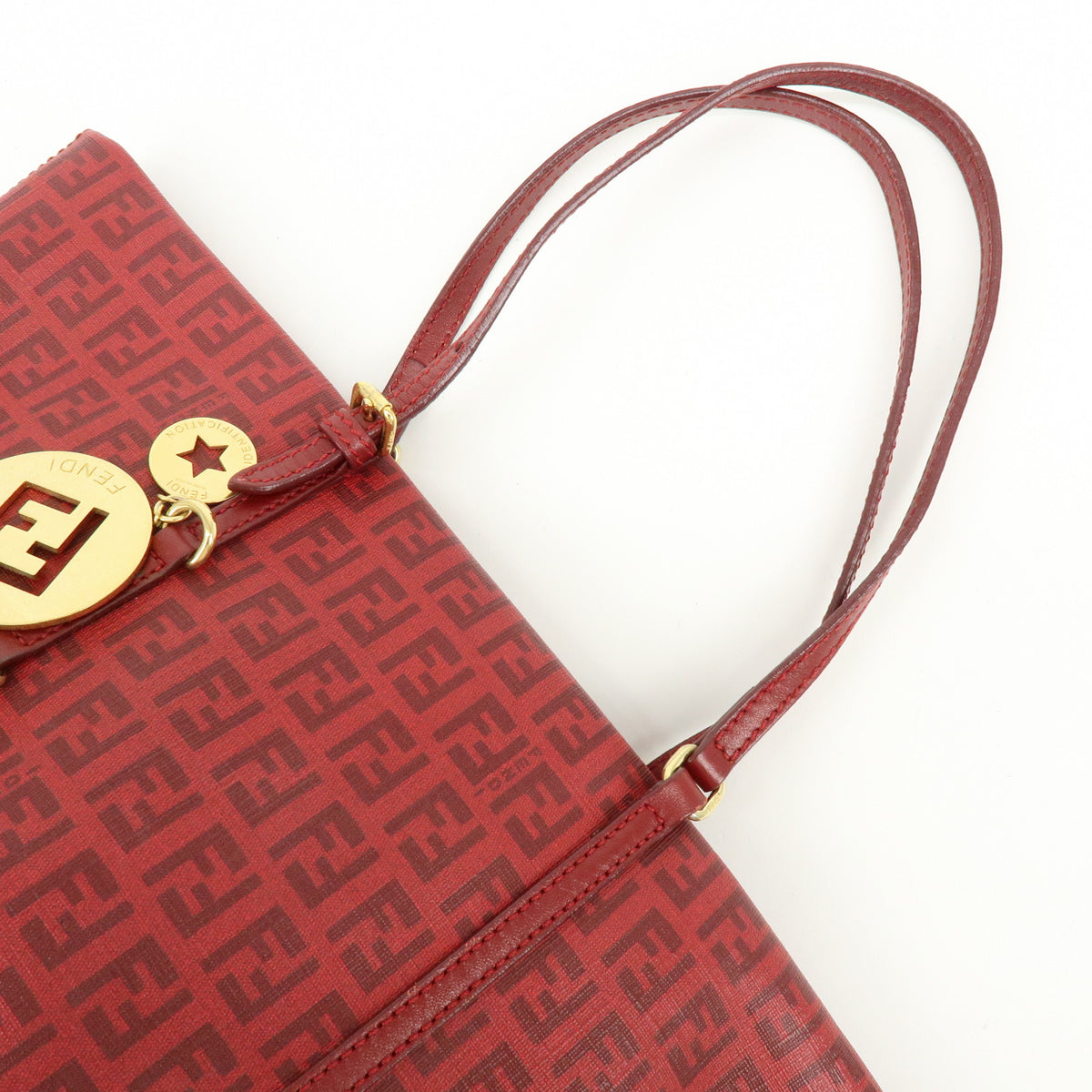 FENDI Zucchino PVC Leather Tote Bag Hand Bag Red 8BH214