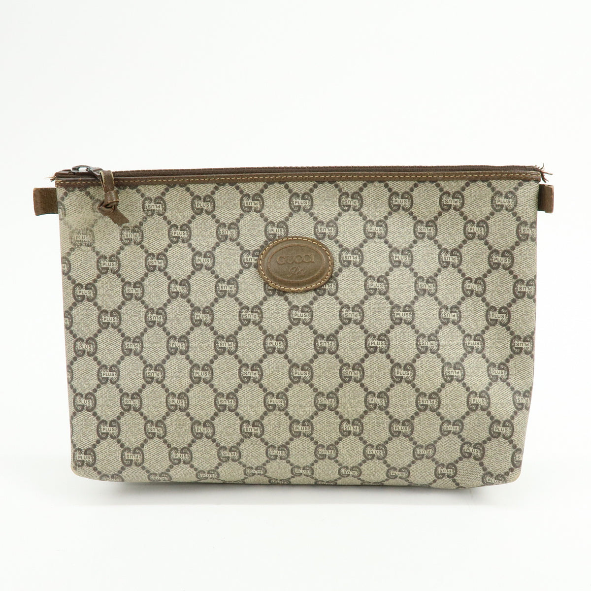 GUCCI Lot of 2 GG Plus Leather Clutch Bag Pouch Brown 39677-3/40272-8