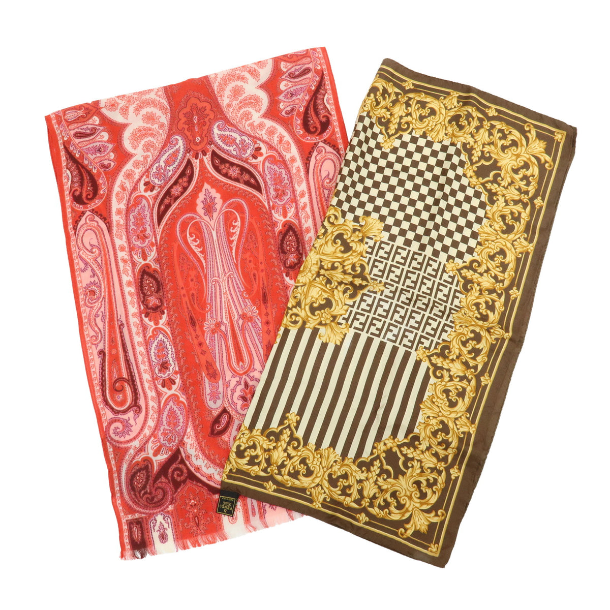 FENDI ETRO Lot of 2 Zucca Pequin Paisley Wool Silk Scarf Stawl