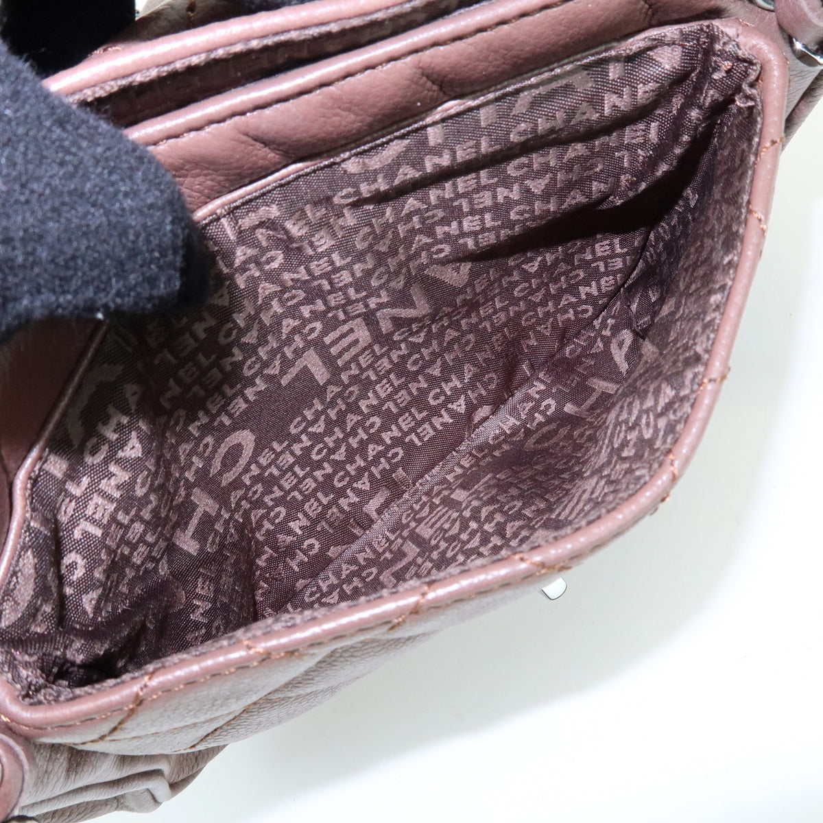 CHANEL 2.55 Mademoiselle Lock Lamb Skin Chain Shoulder Bag Brown
