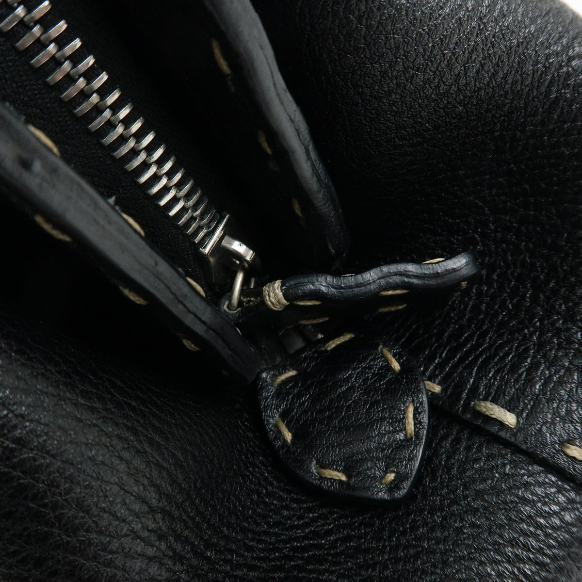FENDI Selleria Leather Doctor's Bag Hand Bag Black 8BN076