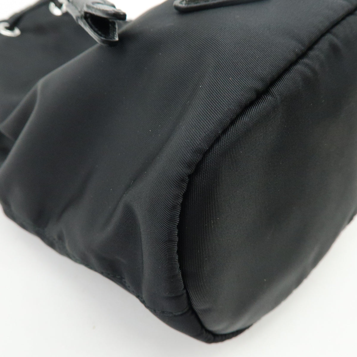 PRADA Triangle Logo Nylon Saffiano Leather Pouch Hand Bag Black 1NS369