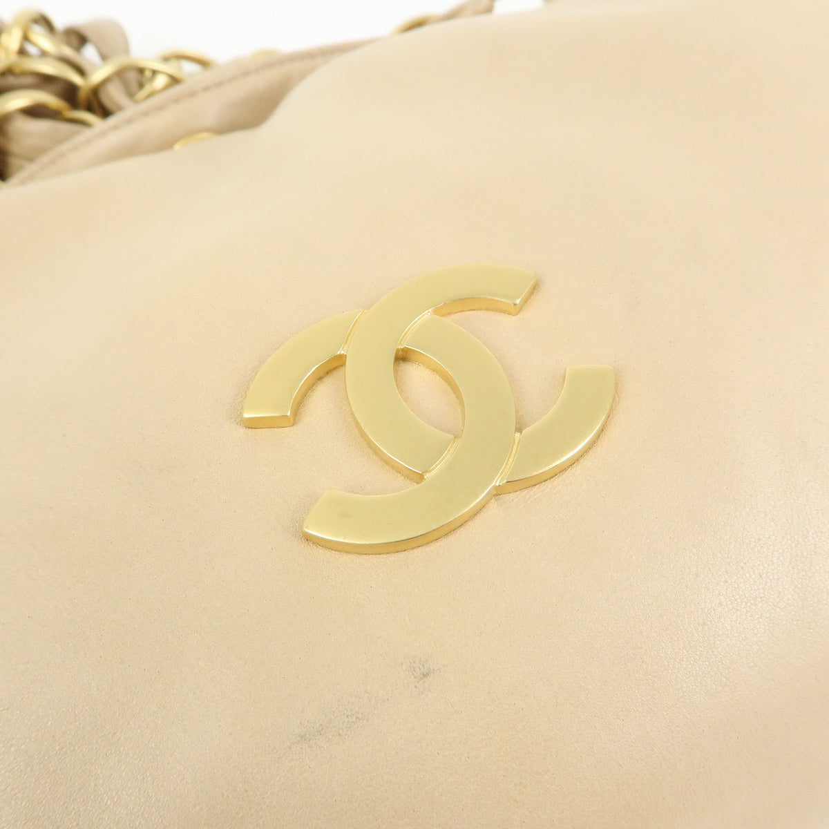 CHANEL COCO Mark Lamb Skin Chain Shoulder Bag Hand Bag Beige