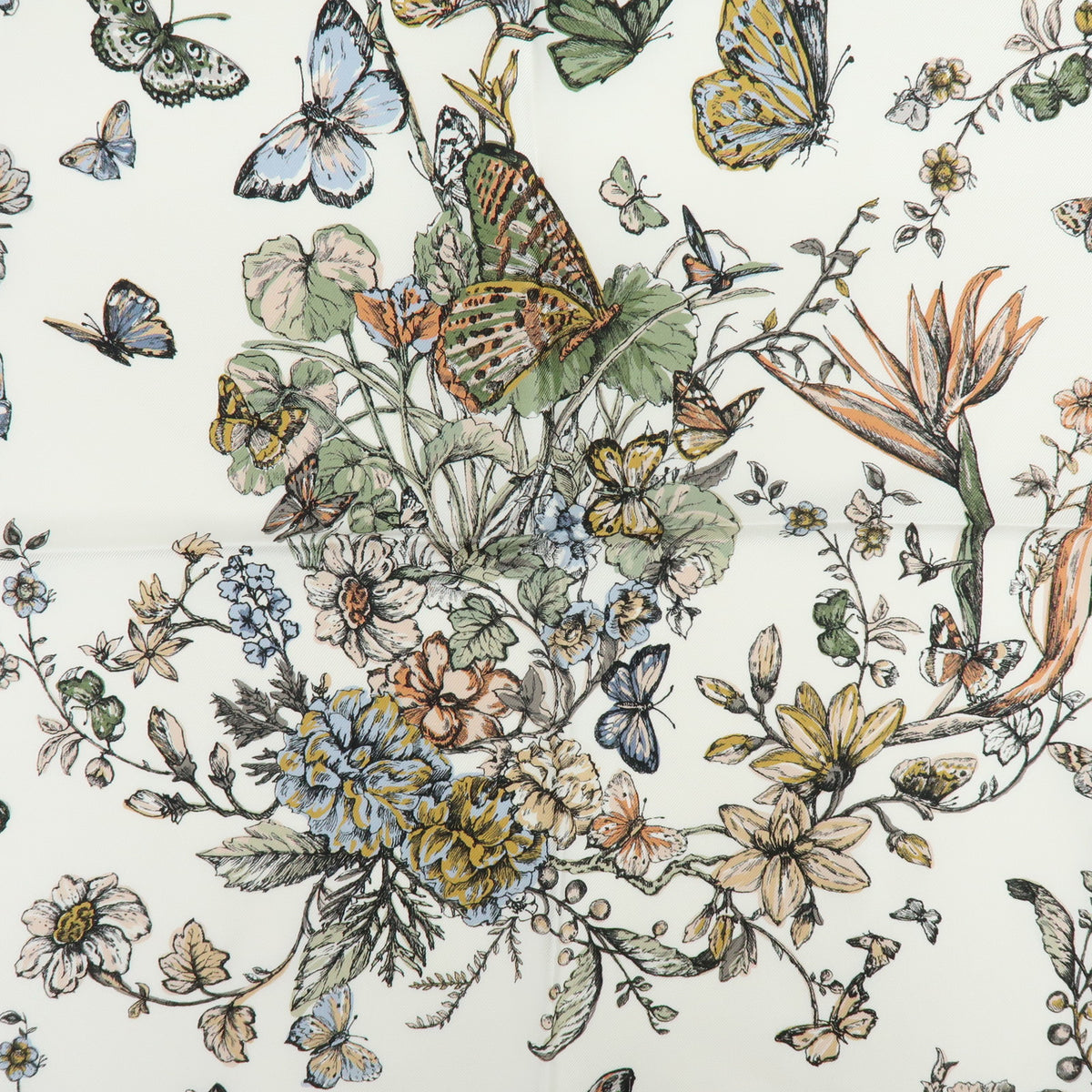 Christian Dior Silk 100% Butterfly Flower Motif Scarf Shawl Sage Green