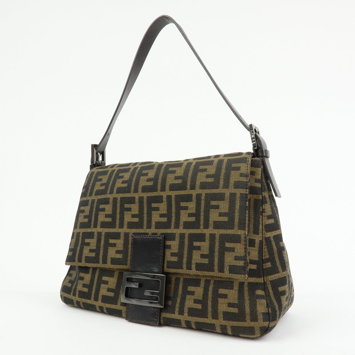 FENDI Zucca Mamma Baguette Jacquard Canvas Leather Shoulder Bag 8BR001